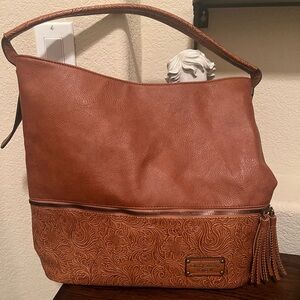 Brown Embossed Shoulder Bag